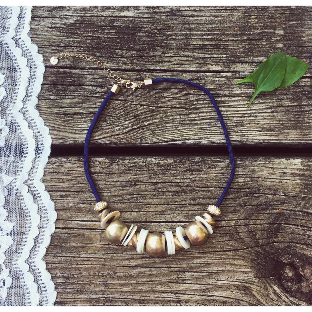 Lydell NYC Gold and Ivory Necklace w/ Blue Cord